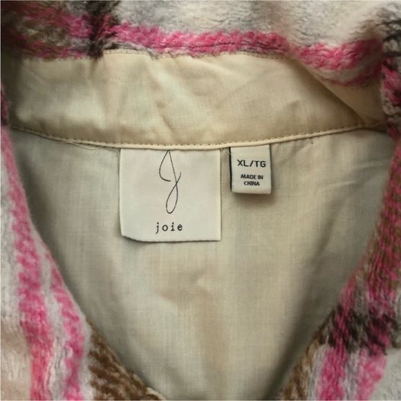 Joie Pink and Brown Shacket Trench Coat with a Plaid Design - Picture 3 of 11